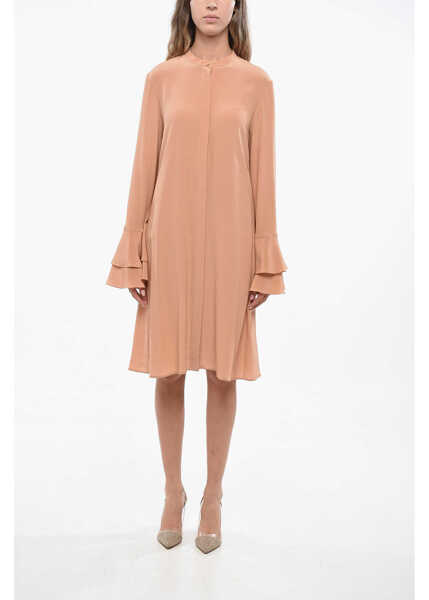 Rochii scurte Chloe Silk Shirtdress With Poet Sleeve Beige Femei (BM 19140515) 1