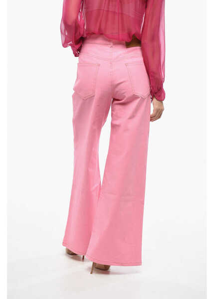 Pantaloni casual Marni Wide Leg 5 Pockets Pants With Logo-Button Pink Femei (BM 19140518) 2
