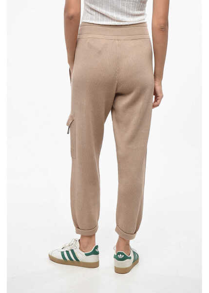 Pantaloni casual Brunello Cucinelli Ribbed Cargo Pants With Rhinestone Brown Femei (BM 19140551) 2