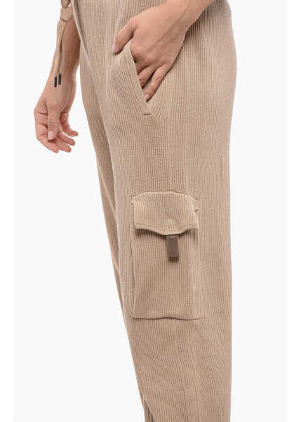 Pantaloni casual Brunello Cucinelli Ribbed Cargo Pants With Rhinestone Brown Femei (BM 19140551) 3
