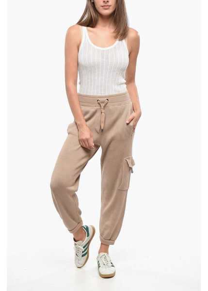 Pantaloni casual Brunello Cucinelli Ribbed Cargo Pants With Rhinestone Brown Femei (BM 19140551) 4