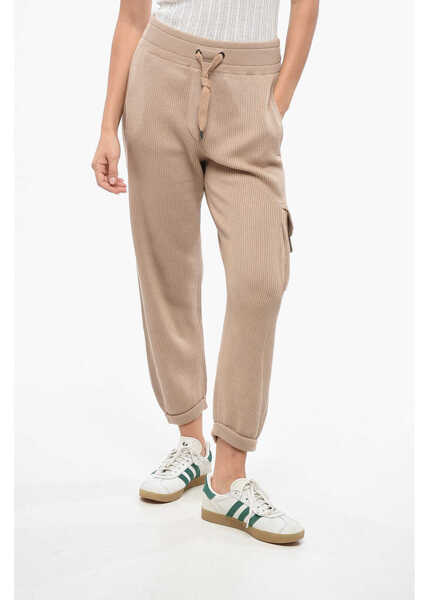 Pantaloni casual Brunello Cucinelli Ribbed Cargo Pants With Rhinestone Brown Femei (BM 19140551) 1