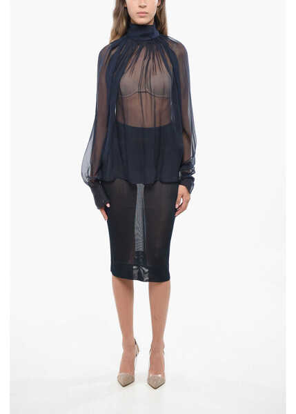 Bluze Saint Laurent Sil Sheer Blouse Blue Femei (BM 19140569) 4