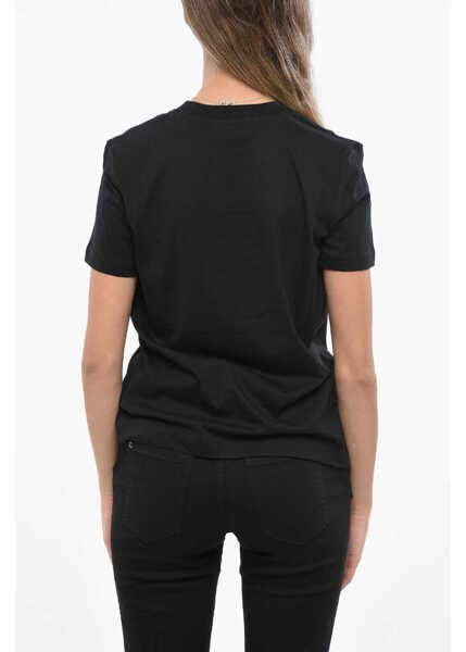 Tricouri Diesel Solid Color T-Reg Crew-Neck T-Shirt With Tulle Detail Black Femei (BM 19140587) 2