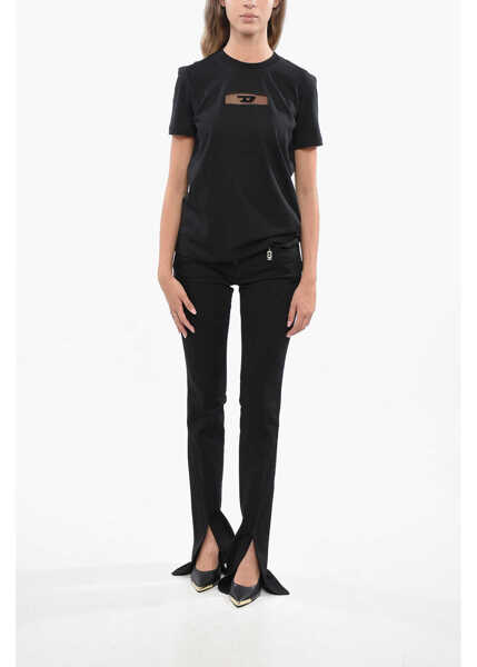 Tricouri Diesel Solid Color T-Reg Crew-Neck T-Shirt With Tulle Detail Black Femei (BM 19140587) 4