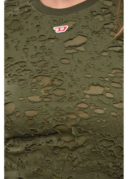 Tricouri Diesel Distressed Effect T-Uncutie-Long Cropped T-Shirt Green Femei (BM 19140740) 3