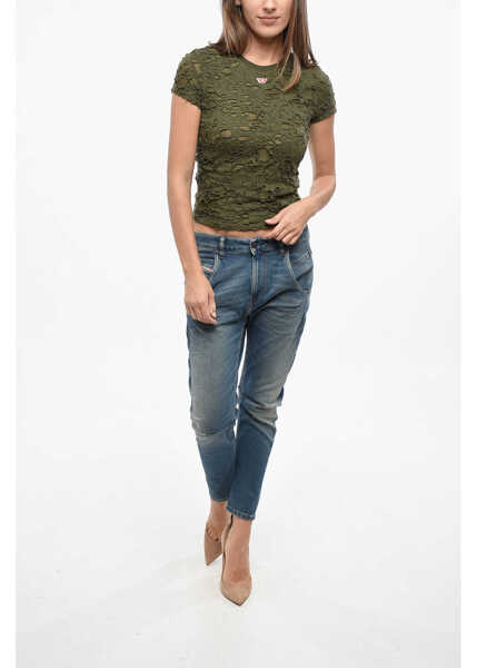 Tricouri Diesel Distressed Effect T-Uncutie-Long Cropped T-Shirt Green Femei (BM 19140740) 4