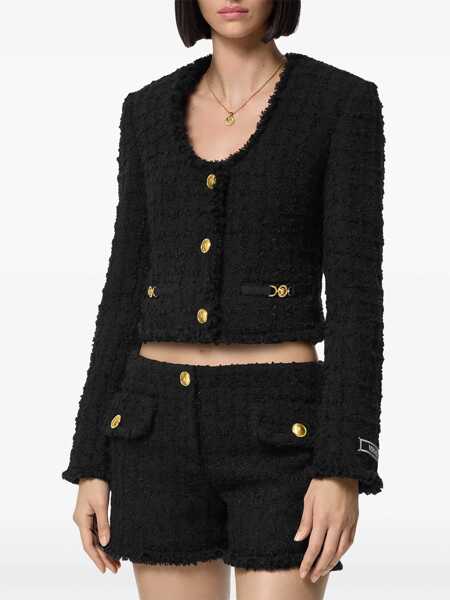 Sacouri elegante Versace Boucle Cropped Fabric With Golden-Effect Logoed Buttons Black Femei (BM 19140764) 3