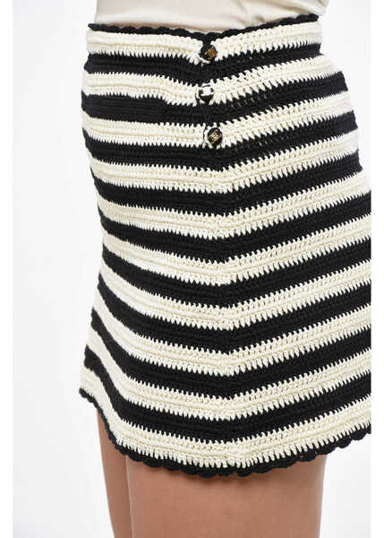 Fuste scurte Cline Striped Crochet Miniskirt Black & White Femei (BM 19140785) 3