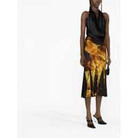 Fuste lungi Dama - Fuste lungi Balmain Silk Midi Skirt With Flames Print Orange Femei (BM 19140806) - B-mall.ro