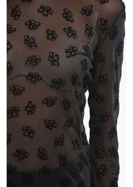 Bluze MACCAPANI Sheer Skimpy Top With Velvet Embroidery Floral Motif Black Femei (BM 19140809) 3