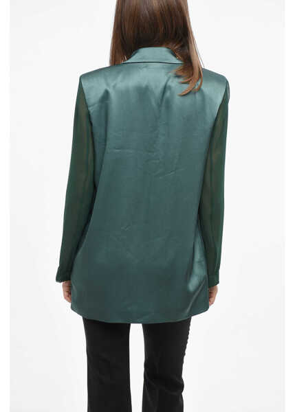 Sacouri Pinko Satin And Geogette Gagny Blazer With Flap Pockets Green Femei (BM 19140818) 2