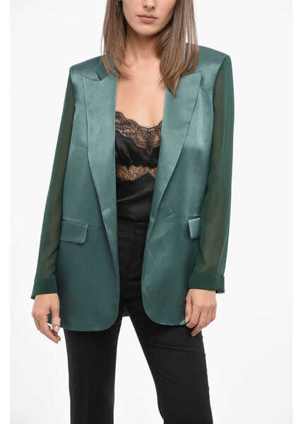 Sacouri Pinko Satin And Geogette Gagny Blazer With Flap Pockets Green Femei (BM 19140818) 1