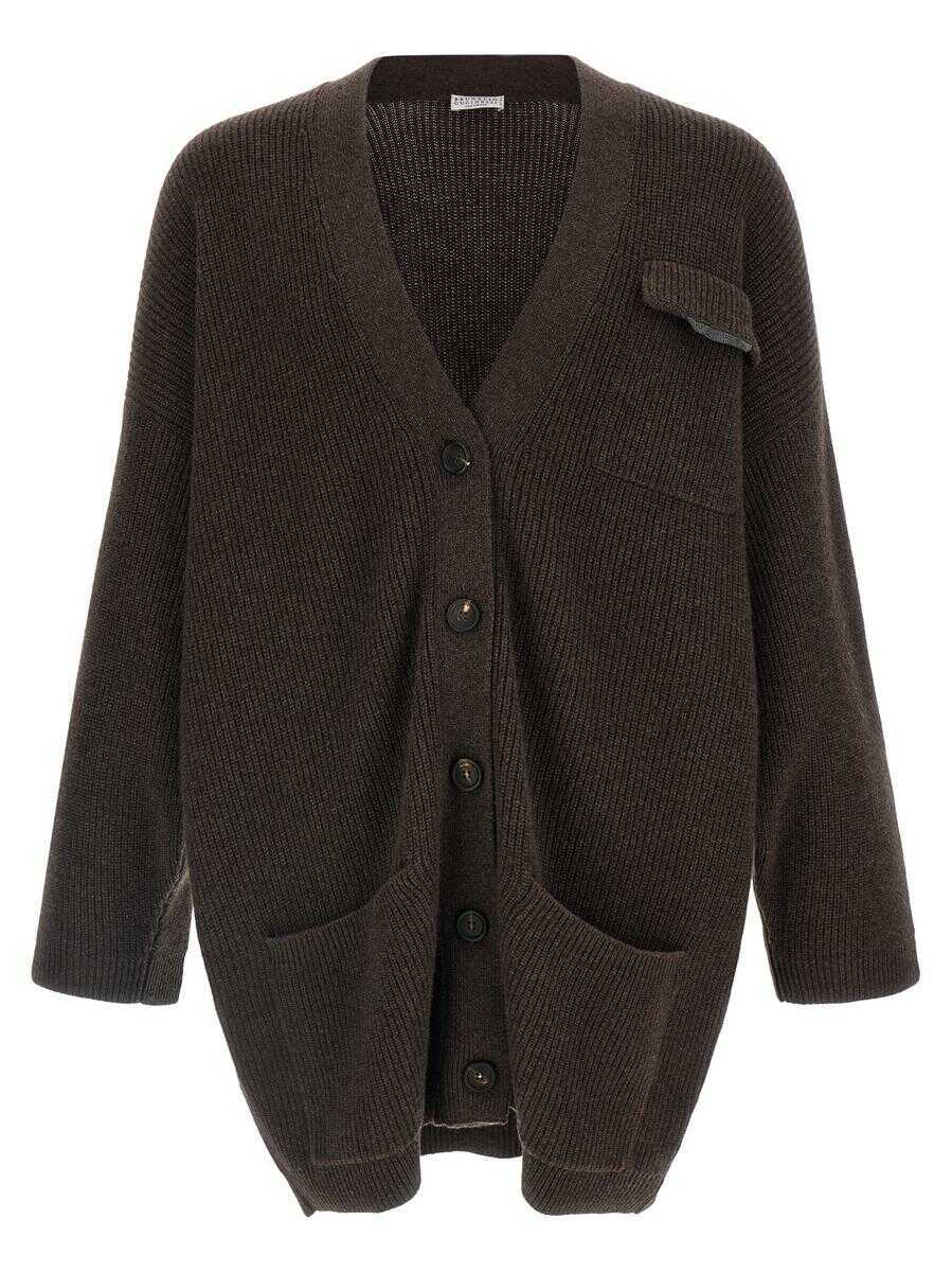 Cardigane Brunello Cucinelli Brunello Cucinelli Cashmere Cardigan BROWN Femei (BM 19145610) 1