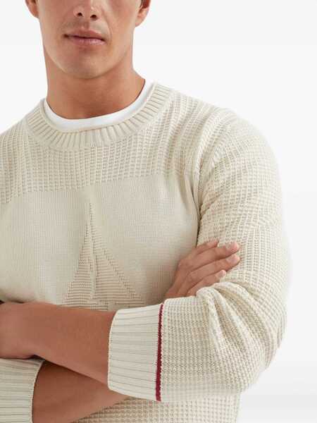 Pulovere Brunello Cucinelli Brunello Cucinelli Waffle Stitch Cotton Sweater Beige Barbati (BM 19145646) 5