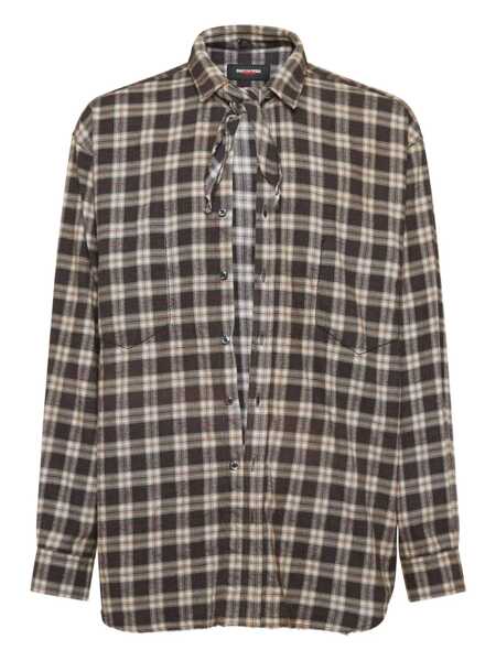 Cravate DSQUARED2 D2 X Magliano Brown Shirt With Tie Detail On The Front And All-Over Check Motif In Cotton Man BROWN Barbati (BM 19146384) 1