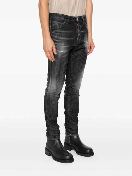 Blugi DSQUARED2 Cool Gut Black Jeans With Belt Loops And Faded Effect In Denim Man Black Barbati (BM 19146420) 3