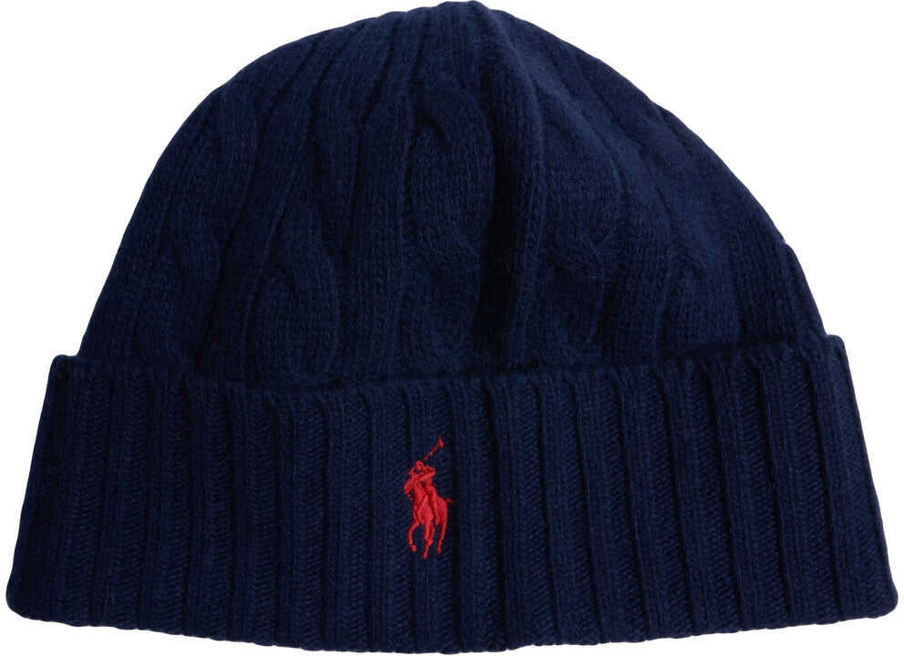Caciuli Ralph Lauren Beanie with logo embroidery Blue Barbati (BM 19147601) 1