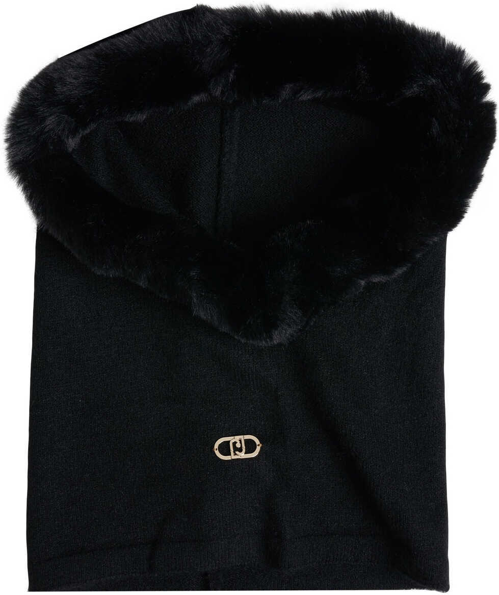 Esarfe Liu Jo Hooded scarf with faux fur Black Femei (BM 19147628) 1
