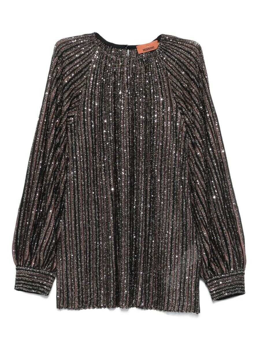 Pulovere MISSONI BEACHWEAR Missoni Striped Top With Sequins BROWN Femei (BM 19151130) 1
