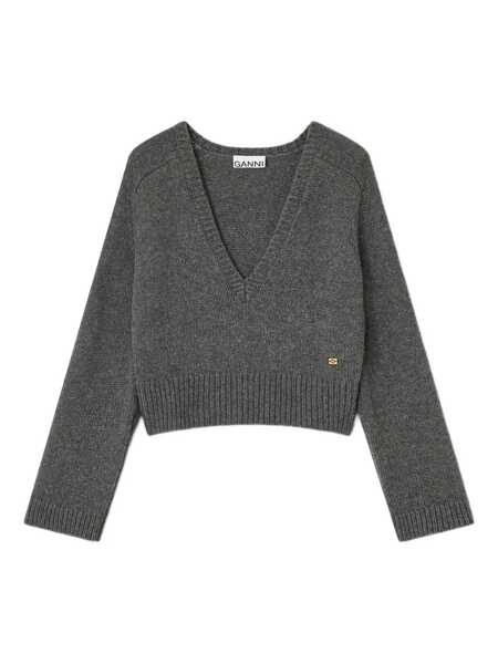 Pulovere Ganni Ganni Grey Wool V-Neck Sweater GREY Femei (BM 19153182) 1