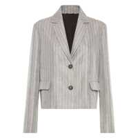 Geci Grey Jacket With Notched Revers And All-Over Striped Motif In Linen Blend Woman Femei
