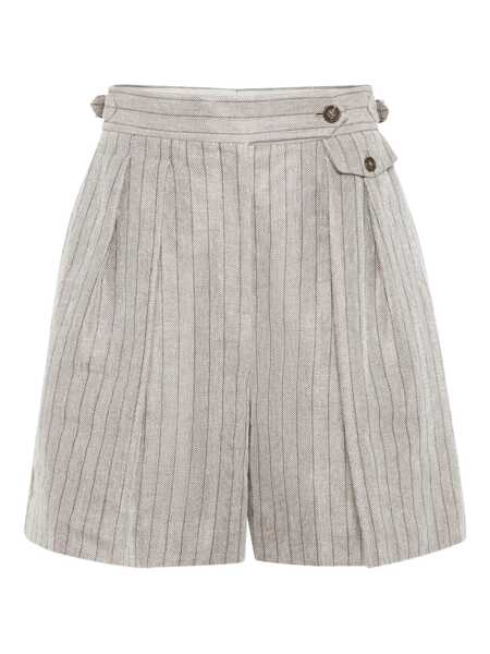 Pantaloni casual Brunello Cucinelli Grey Bermuda Panrs With Off-Centered Button Closure And All-Over Striped Motif In Linen Blend Woman GREY Femei (BM 19153788) 1