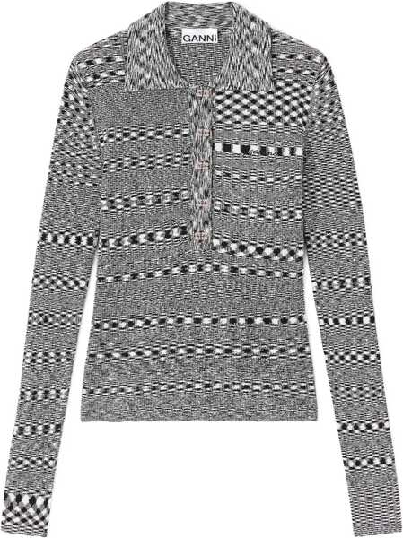 Tricouri Polo Ganni Space-dye Polo BLACK Femei (BM 19155605) 1