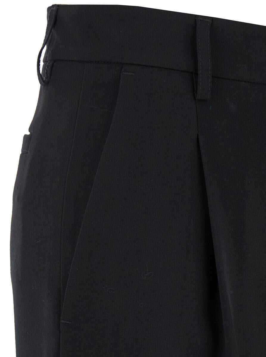 Pantaloni casual PLAIN Black Straight Pants With Pences In Fabric Woman Black Femei (BM 19157508) 3