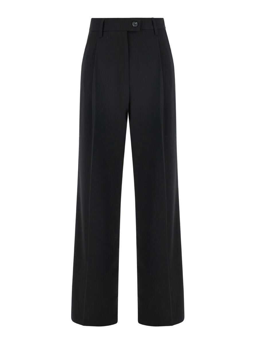 Pantaloni casual PLAIN Black Straight Pants With Pences In Fabric Woman Black Femei (BM 19157508) 1