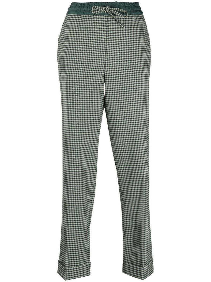 Pantaloni casual P.A.R.O.S.H. P.A.R.O.S.H. Fine-Check Tapered Cropped Trousers GREEN Femei (BM 19160082) 1