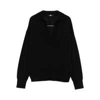 Tricouri Polo Alpha Studio Black V-Neck Sweater With Polo Collar Femei