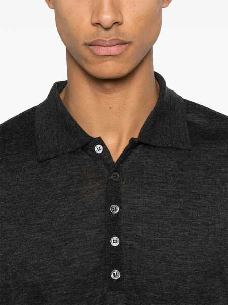 Tricouri Polo Thom Browne 4-BAR wool polo shirt Grey Barbati (BM 19164009) 4