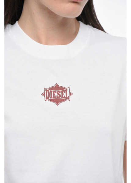 Tricouri Diesel Crew Neck Cotton T-Shirt With Printed Logo White Femei (BM 19164158) 3
