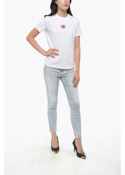 Tricouri Diesel Crew Neck Cotton T-Shirt With Printed Logo White Femei (BM 19164158) 4