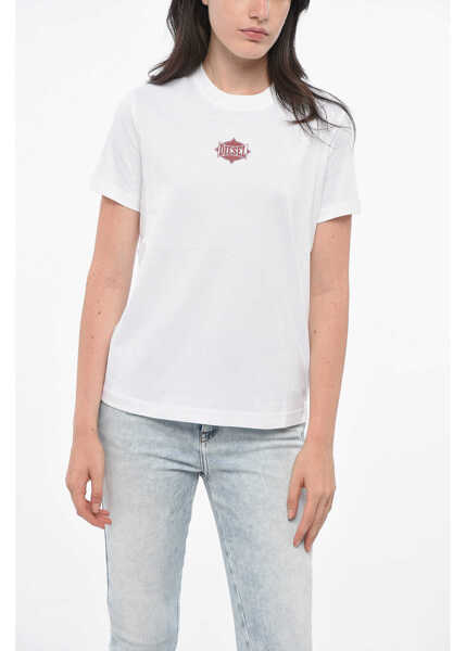 Tricouri Diesel Crew Neck Cotton T-Shirt With Printed Logo White Femei (BM 19164158) 1