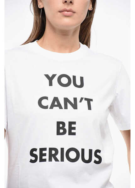 Tricouri Moschino Couture Cotton Crew-Neck T-Shirt With Contrasting Print Black & White Femei (BM 19164170) 3