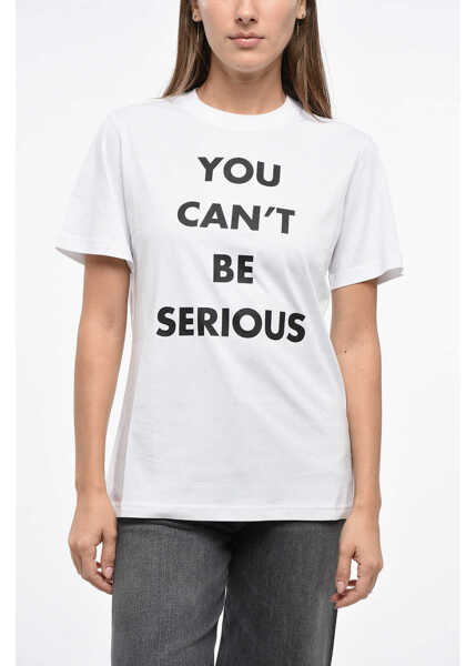 Tricouri Moschino Couture Cotton Crew-Neck T-Shirt With Contrasting Print Black & White Femei (BM 19164170) 1