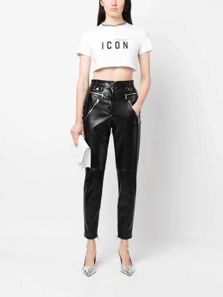 Tricouri DSQUARED2 Icon Two-Tone Cropped Cool Crew-Neck T-Shirt Black & White Femei (BM 19164188) 2