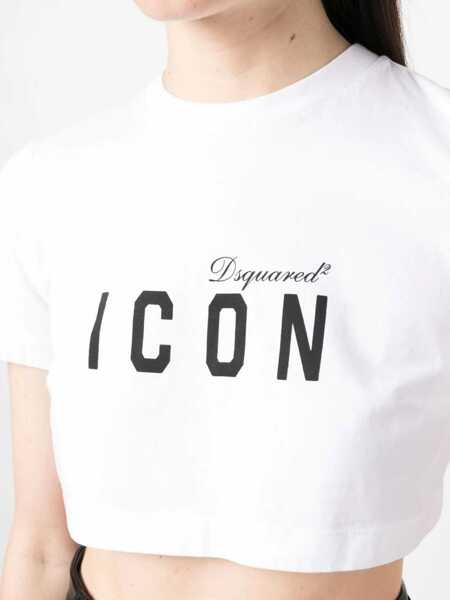 Tricouri DSQUARED2 Icon Two-Tone Cropped Cool Crew-Neck T-Shirt Black & White Femei (BM 19164188) 5
