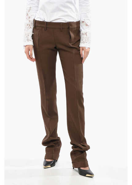 Pantaloni office DSQUARED2 Cuffed Hem Cotton Gabargine Deana Straight Leg Pants Brown Femei (BM 19164191) 1