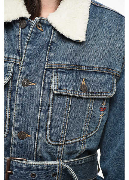 Paltoane Diesel Library Denim De-Flaminia-T Coat With Belt And Faux Fur Lini Blue Femei (BM 19164194) 3