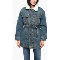 Paltoane Library Denim De-Flaminia-T Coat With Belt And Faux Fur Lini Femei