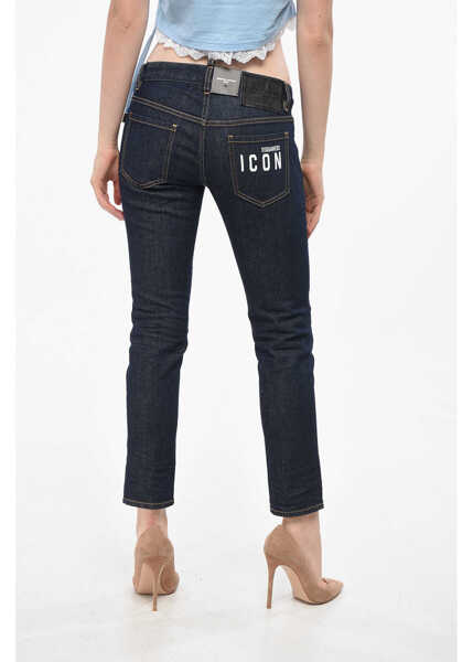 Blugi drepti DSQUARED2 B-Icon Cropped Jeans Jennifer With 15Cm Waistband Seams Blue Femei (BM 19164197) 2