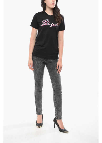 Tricouri Diesel Cotton Crew Neck T-Shirt Sily With Embroidered Logo Black Femei (BM 19164215) 4