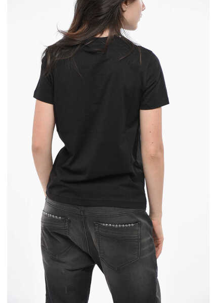 Tricouri Diesel Cotton Crew Neck T-Shirt With Flocked Logo Black Femei (BM 19164221) 2