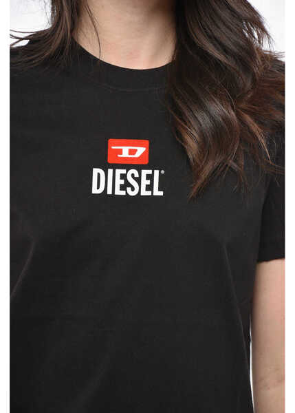 Tricouri Diesel Cotton Crew Neck T-Shirt With Flocked Logo Black Femei (BM 19164221) 3