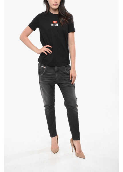 Tricouri Diesel Cotton Crew Neck T-Shirt With Flocked Logo Black Femei (BM 19164221) 4