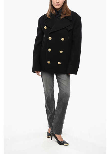 Paltoane DSQUARED2 Double-Breasted Peacoat With Golden Buttons Black Femei (BM 19164380) 4
