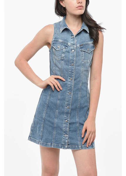 Rochii scurte Diesel Denim Noemi Sleeveless Shirt Dress Blue Femei (BM 19164392) 4